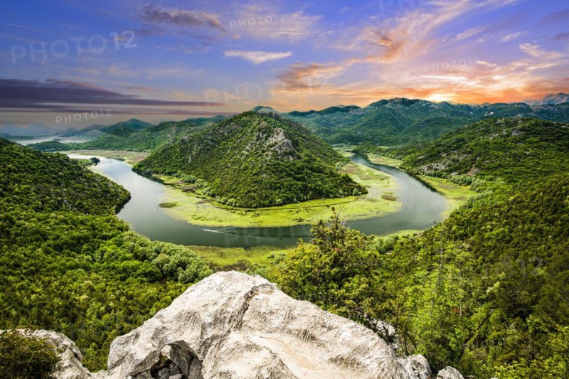 River bend of the Rijeka Crnojevica river at sunset