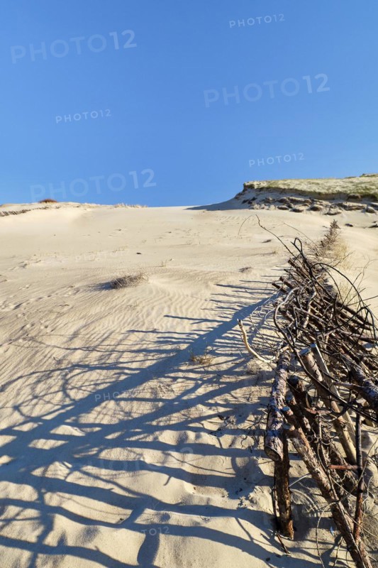 Beautiful calm view of nordic sand dunes and protective fences at Curonian spit