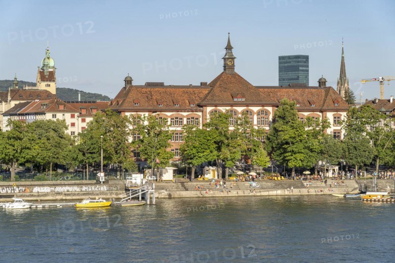 Theobald Baerwart Schoolhouse in Kleinbasel and the Rhine in Basel