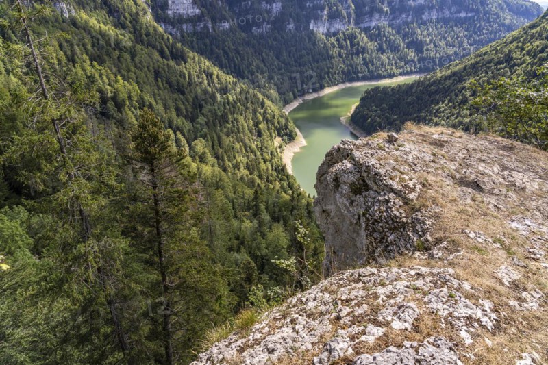The Doubs reservoir Lac des Moron between Switzerland and France