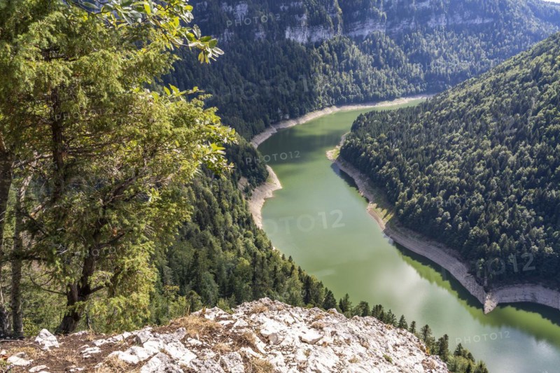 The Doubs reservoir Lac des Moron between Switzerland and France