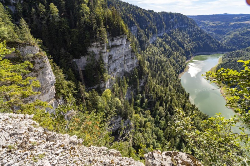 The Doubs reservoir Lac des Moron between Switzerland and France