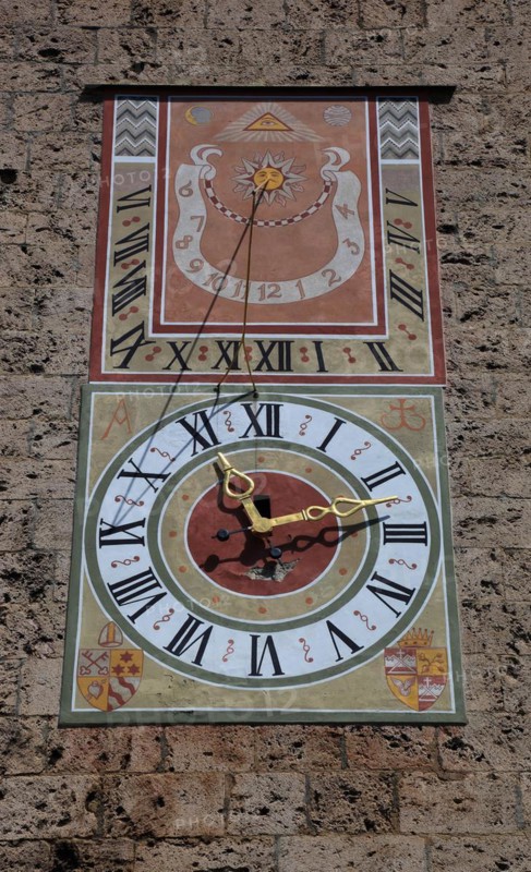 Sundial and modern tower clock
