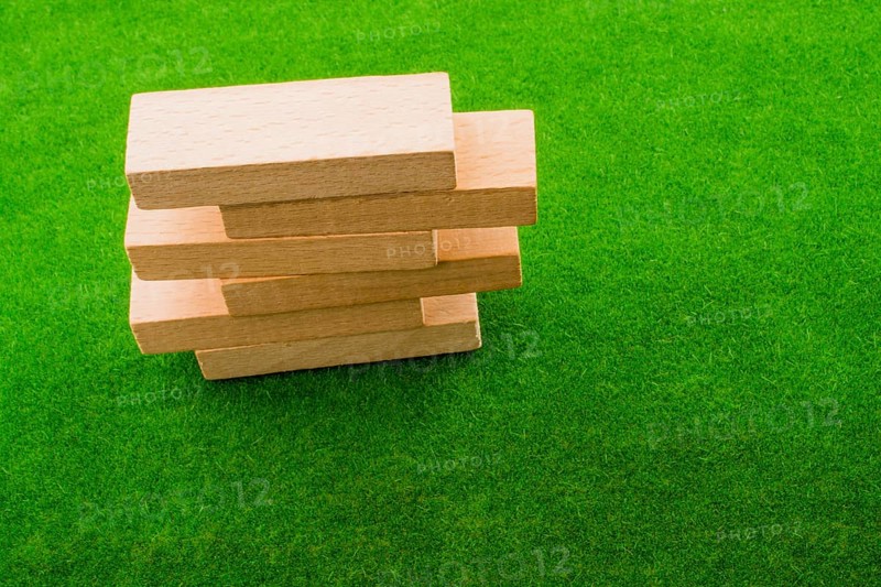 Wooden dominos on green grass