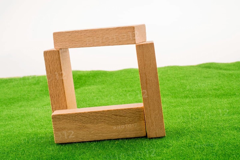 Wooden dominos on green grass