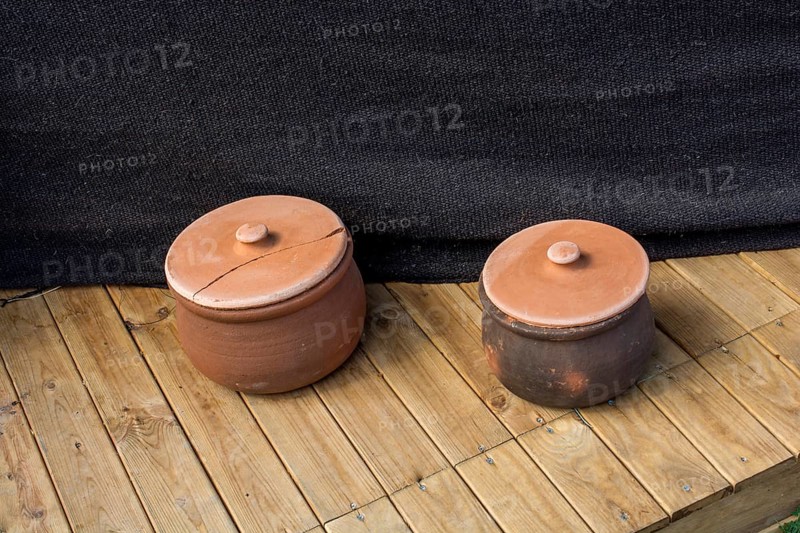 Traditional clay pottery for sale at the market