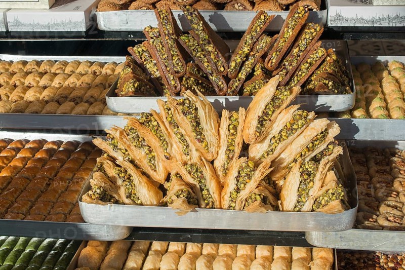 Turkish traditional national desserts Baklava as background