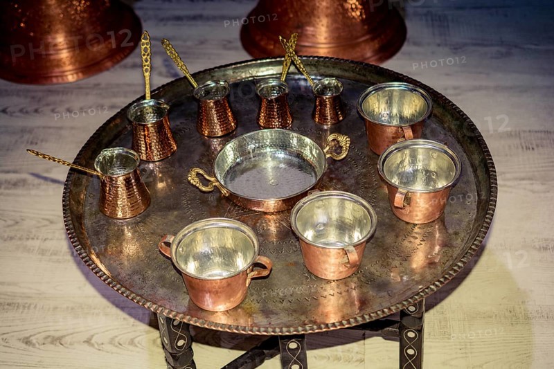 Turkish coffee pots made of metal in a traditional style
