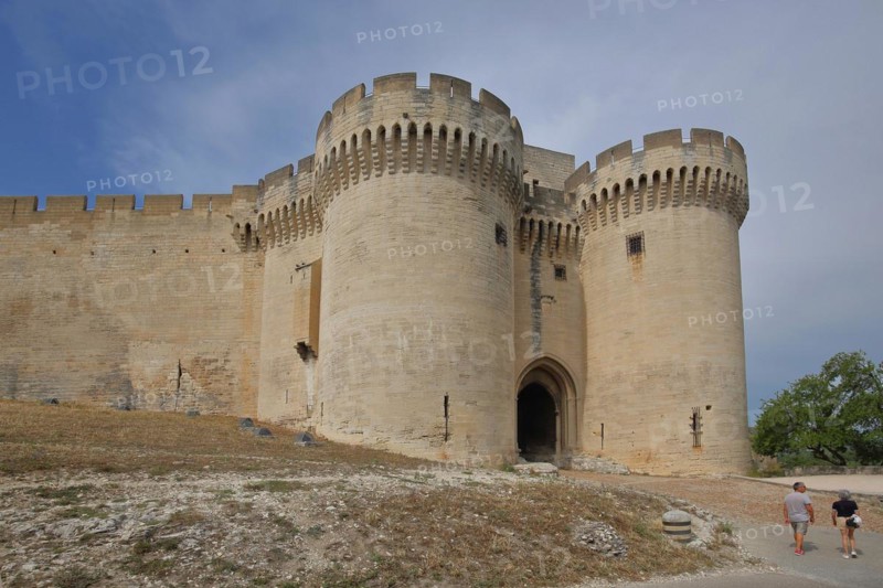 Entrance with two defence towers to the historic Fort Saint-André