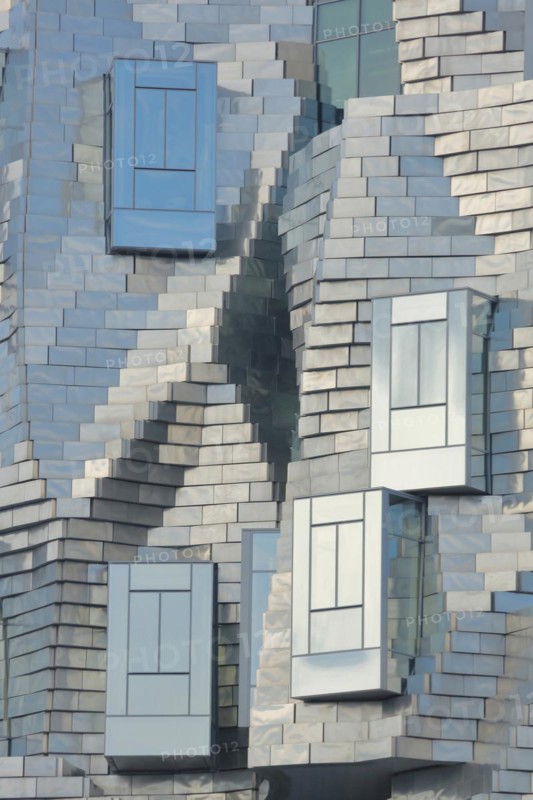 Detail of the modern building Tour Luma 56m high by architect Frank Gehry 2021