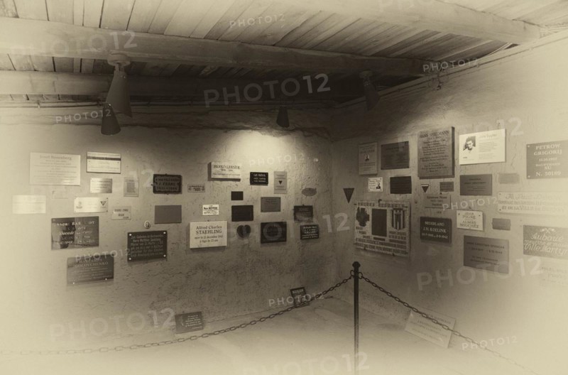 Memorial plaques in the crematorium of the camp