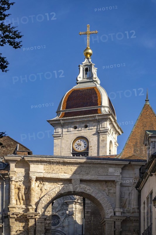 The Gallo-Roman triumphal arch Porte Noire and St John's Cathedral in Besancon