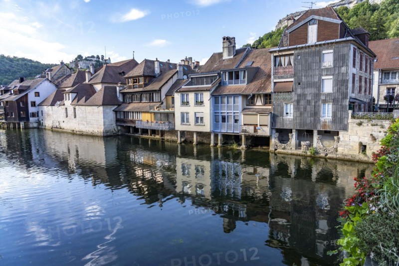 Houses of the old town on the river Loue in Ornans