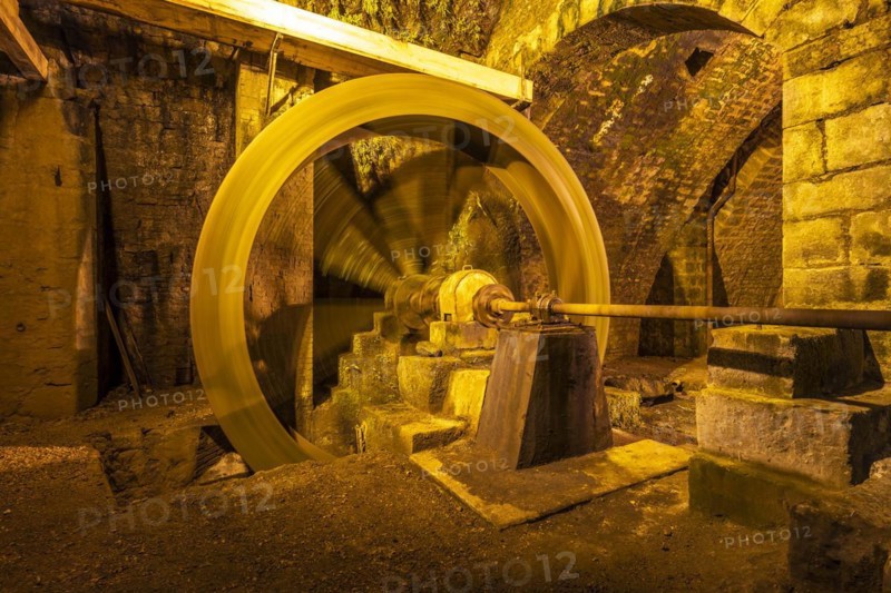 Water wheel in the gallery of the Great Saltworks of Salins-les-Bains