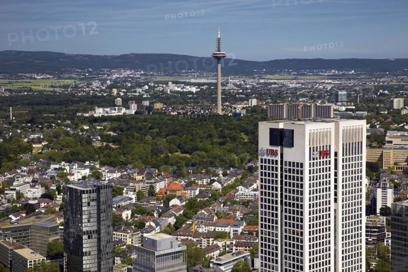 City view with television tower and opera tower seen from the Maintower