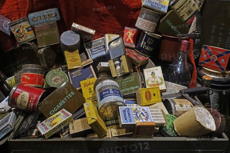 Collection of WW2 British boxes and cans with cigarettes