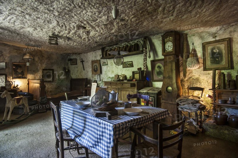 Interior of troglodyte house of the last residents of the Grottes du Roc de Cazelle at Les Eyzies