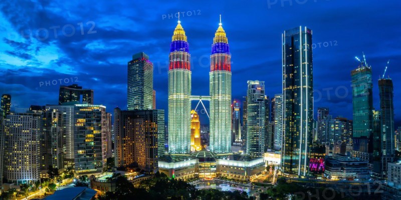 Petronas Twin Towers Skyscrapers KLCC Skyline in the Evening Panorama of Kuala Lumpur