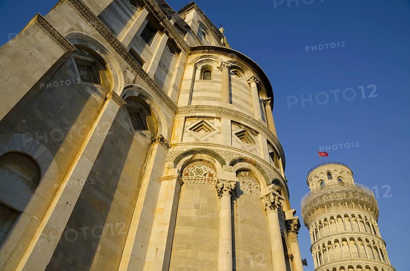 Leaning Pisa Tower and Church with Clear Sky in Tuscany