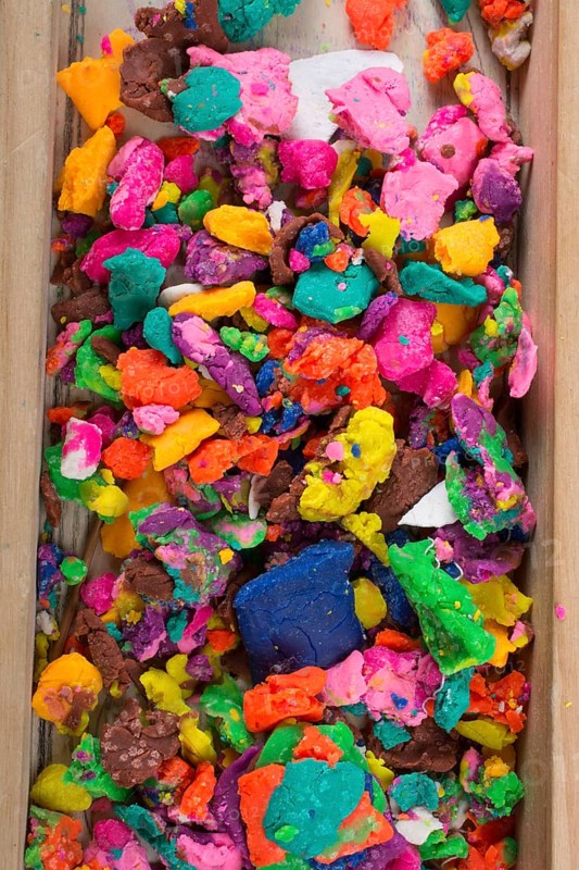 Dry colorful play dough in smal pieces