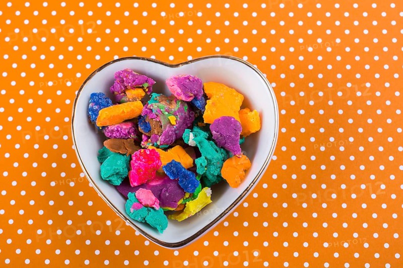 Dry colorful play dough in smal pieces