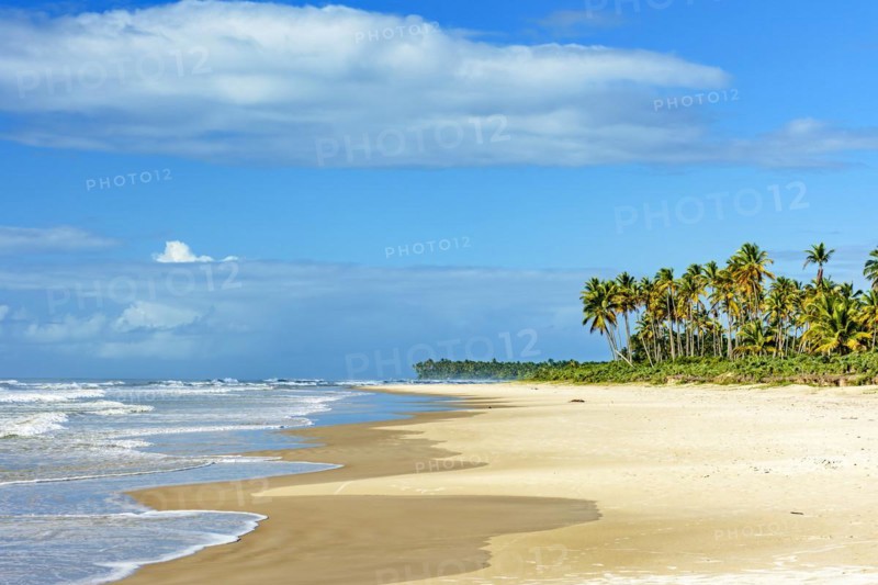 Sunny summer day on the idyllic beach of Sargi in Serra Grande in Bahia