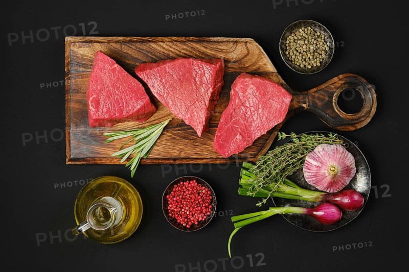 Top view of raw strip steak boneless