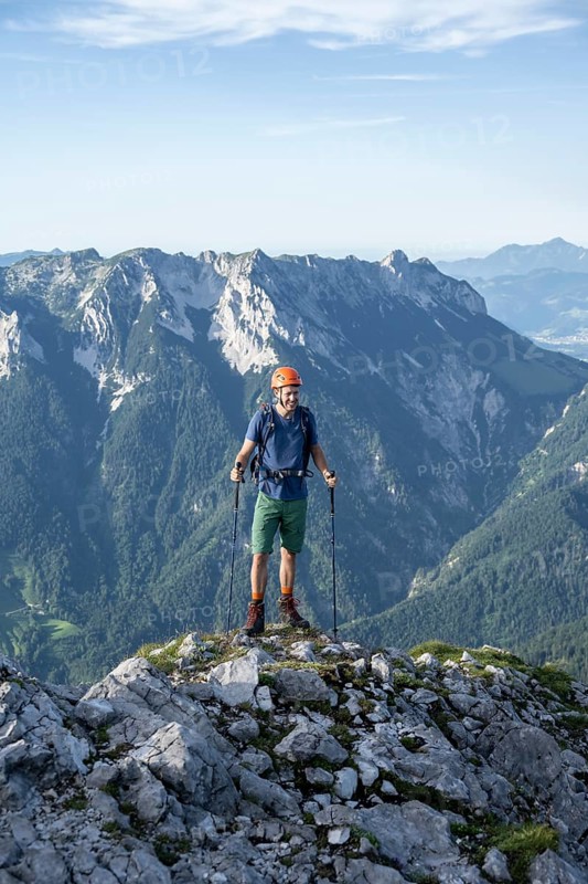 Mountaineer on a ridge path