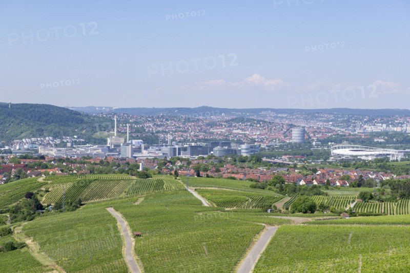 View of the city of Stuttgart with Mercedes-Benz plant Untertuerkheim