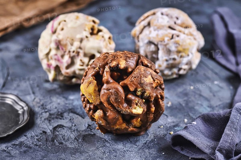 Different flavors of ball shaped traditional German sweet food called 'Schneeballen'