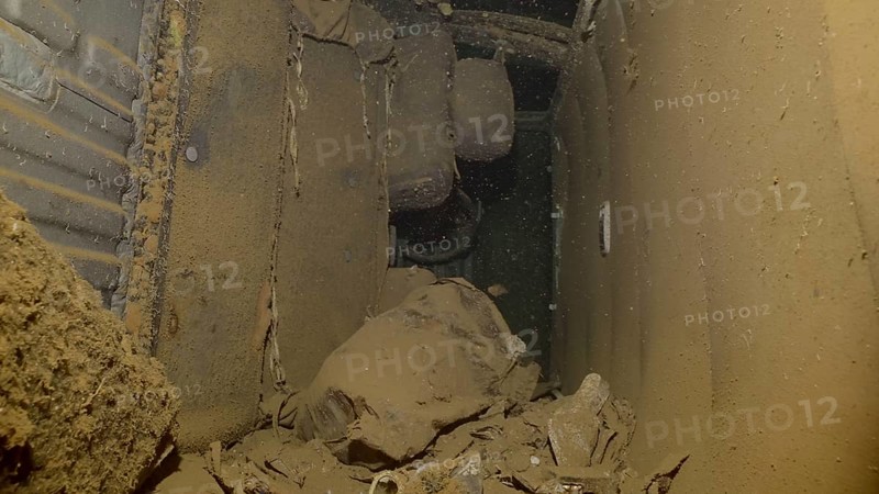 Interior of car lying inside cramped hold of ferry Salem Express shipwreck
