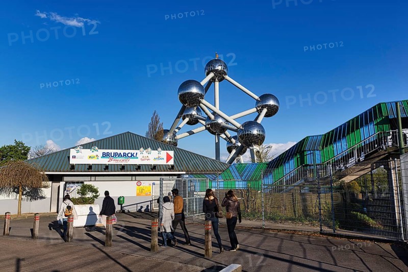 Visitors in front of the entrance to the Bruparck entertainment district