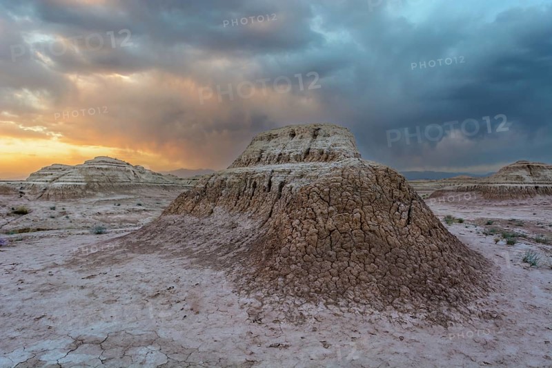 Desert landscape in North Africa at sunset. Skoura