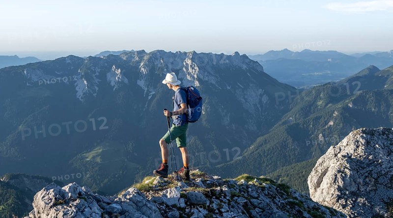 Mountaineer on a ridge path