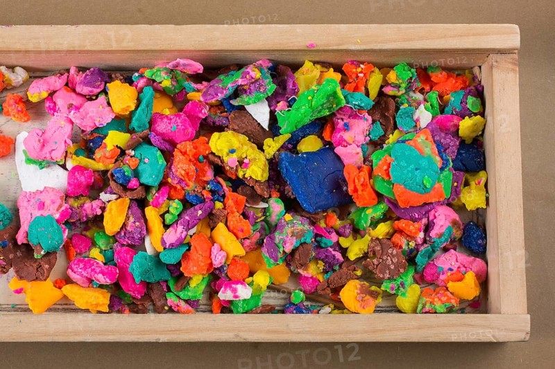 Dry colorful play dough in smal pieces