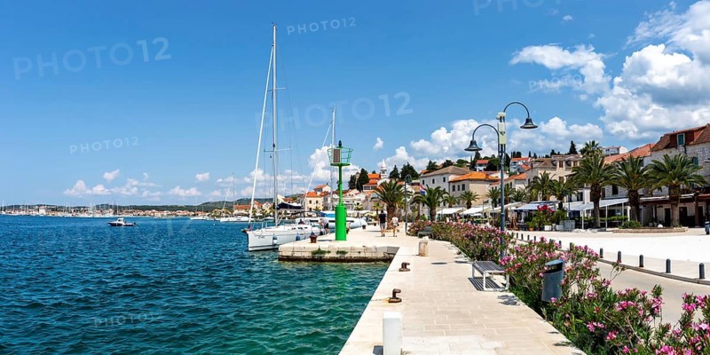 Promenade and Marina on the Mediterranean Sea Holiday Panorama in Rogoznica
