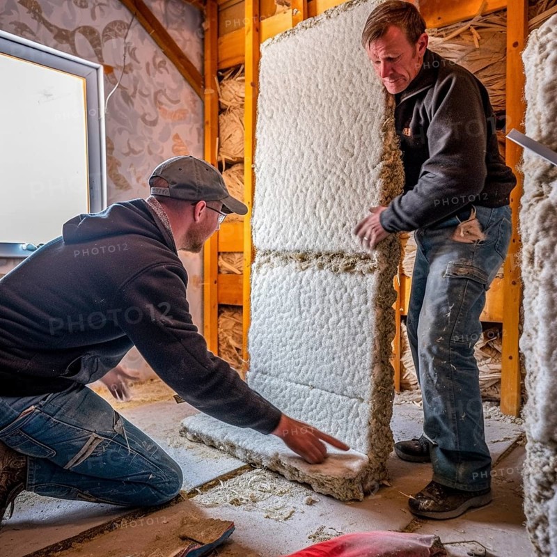 Craftsmen insulate a house with insulating material