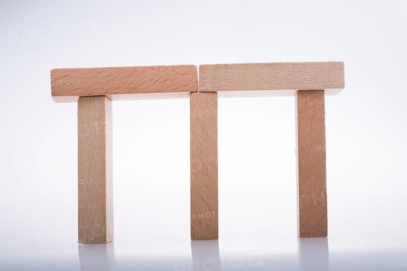 Wooden Domino Blocks in a line on a white background