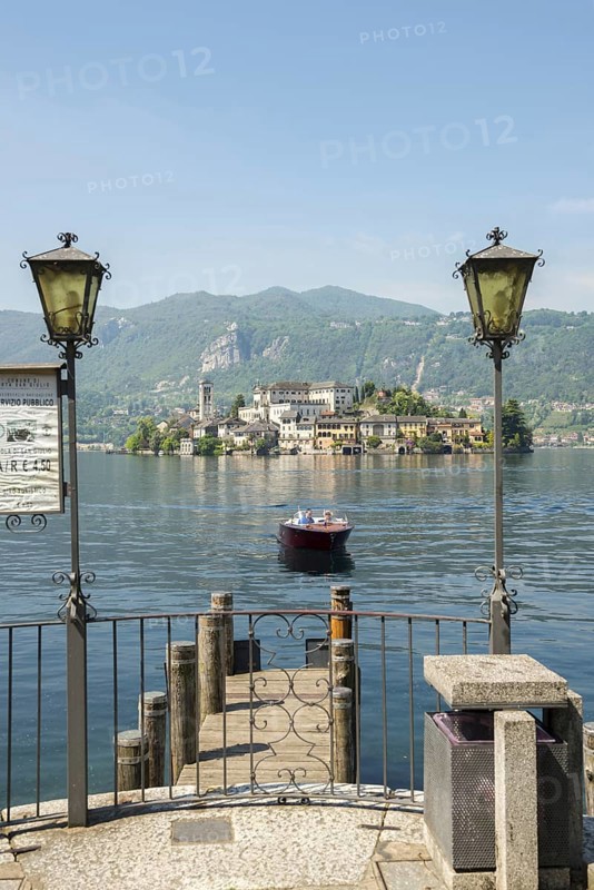 Port with View over San Giulio Island on Lake Orta