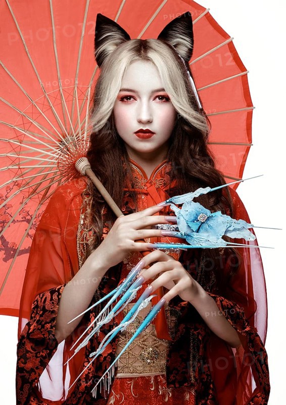 Beautiful girl with art make up in anime style