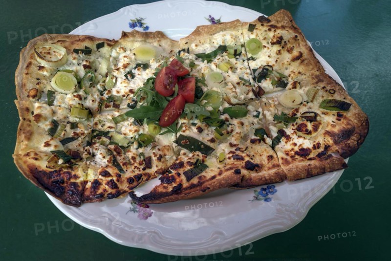 Flammkuchen with spinach and feta cheese