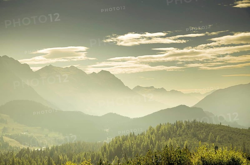 Panoramic View over Mountain with Fog and Sky and Clouds in San Bernardino