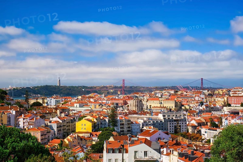 Lisbon famous view from Miradouro dos Barros tourist viewpoint over Alfama old city district