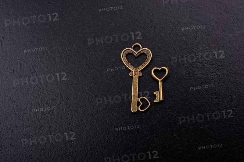 Heart shaped retro metal keys on dark background