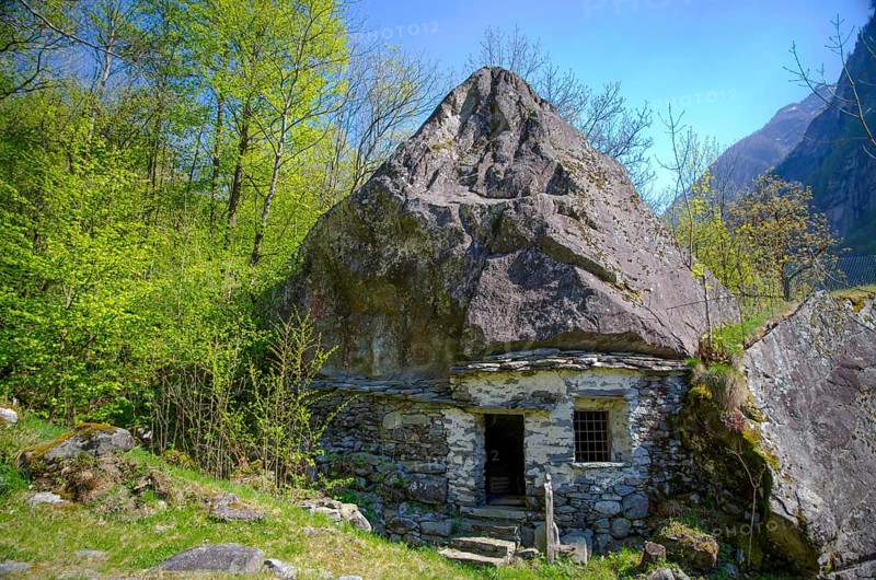 Old Cheese Cellars Under a Big Rock in Ticino