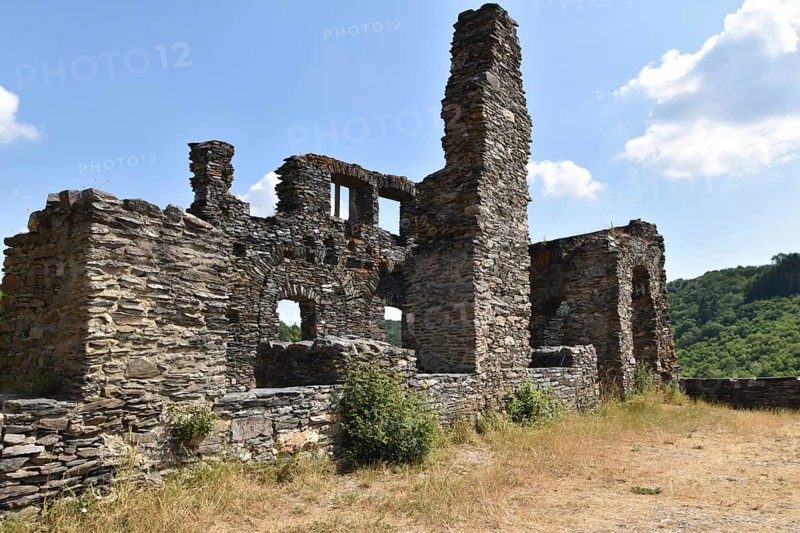 Details of the hilltop castle Schmidtburg built in the 9th century in the Hahnenbach valley near Schneppenbach in Hunsrueck
