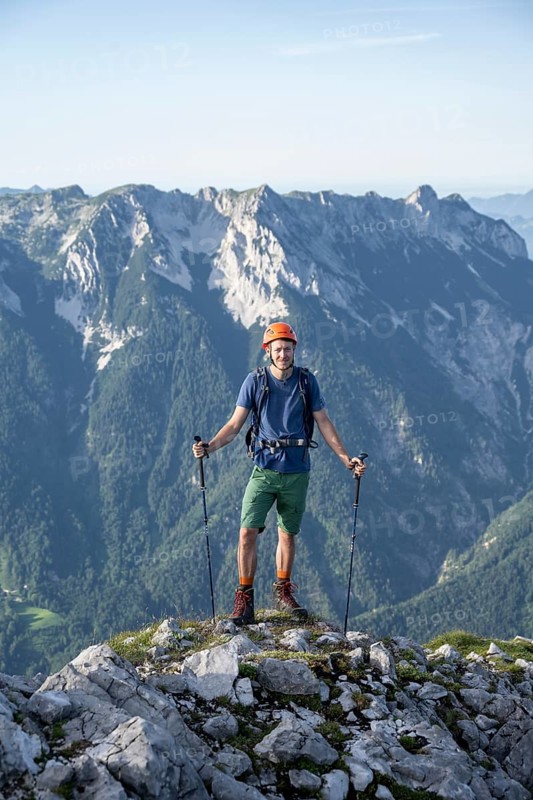 Mountaineer on a ridge path