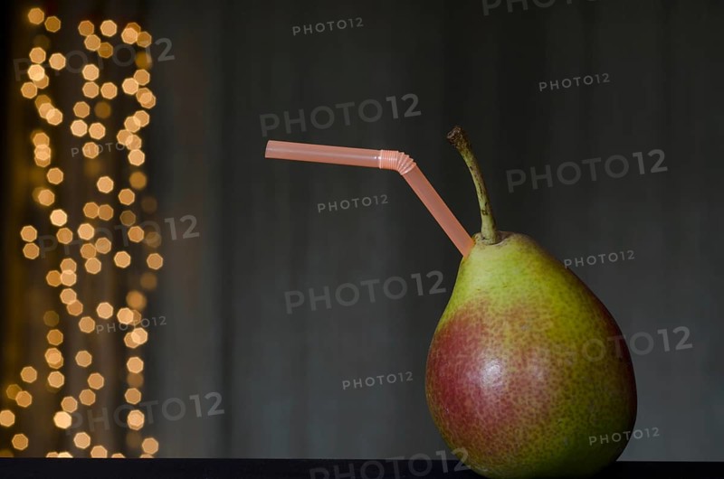 Pear Fruit with Plastic Straw