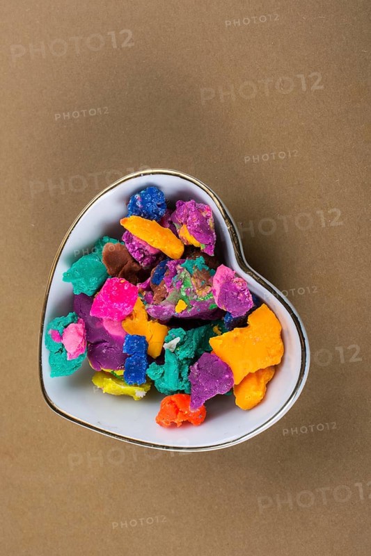 Dry colorful play dough in smal pieces