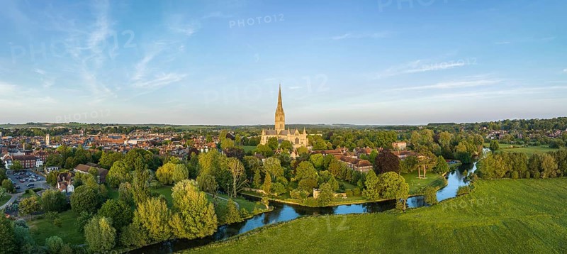Aerial panorama of the city of Salisbury with Salisbury Cathedral